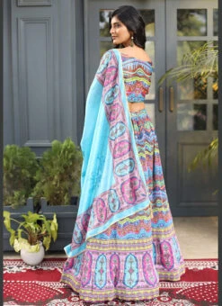 Satin Silk Digital Printed Work Multicolor Umbrella Lehenga Festive Wear -C Bazaar Shop satin silk digital printed work multicolor umbrella lehenga ghska4522118 b