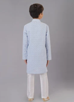 Sea Blue Cotton Silk Embroidery Kurta Pyjama Party Wear -C Bazaar Shop sea blue cotton silk embroidery kurta pyjama kdbkvs843 b