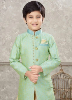 Sea Green Art Silk Jacquard Indowestern Sherwani Party Wear -C Bazaar Shop sea green art silk jacquard indowestern sherwani kdbsgr628 b