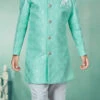 Sea Green Banarasi Silk Jacquard Indowestern Sherwani Party Wear