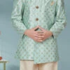 Sea Green Banarasi Silk Sequins Work Indowestern Sherwani Party Wear