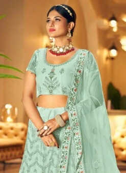Sea Green Embroidery Stone Work Net A Line Lehenga Party Wear -C Bazaar Shop sea green embroidery stone work net a line lehenga ghska46271044c b