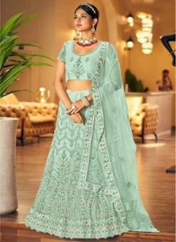 Sea Green Embroidery Stone Work Net A Line Lehenga Party Wear -C Bazaar Shop sea green embroidery stone work net a line lehenga ghska46271044c u