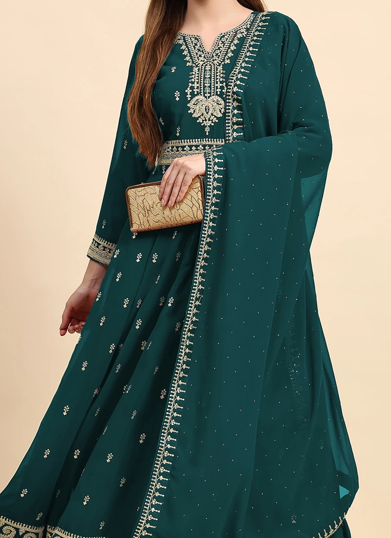 Rama Green Faux Georgette Embroidered Anarkali Suit Party Wear 1 Rama Green Faux Georgette Embroidered Anarkali Suit Party Wear
