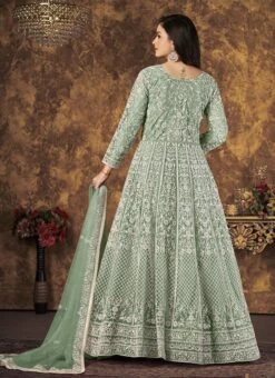 Sea Green Net Embroidery Anarkali Suit Party Wear -C Bazaar Shop sea green net embroidery anarkali suit slsdc4702 b