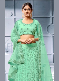 Sea Green Net Machine Embroidered A Line Lehenga Party Wear -C Bazaar Shop sea green net machine embroidered a line lehenga ghssitatr1006 b