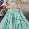 Sea Green Satin Silk Embroidered Umbrella Lehenga Party Wear