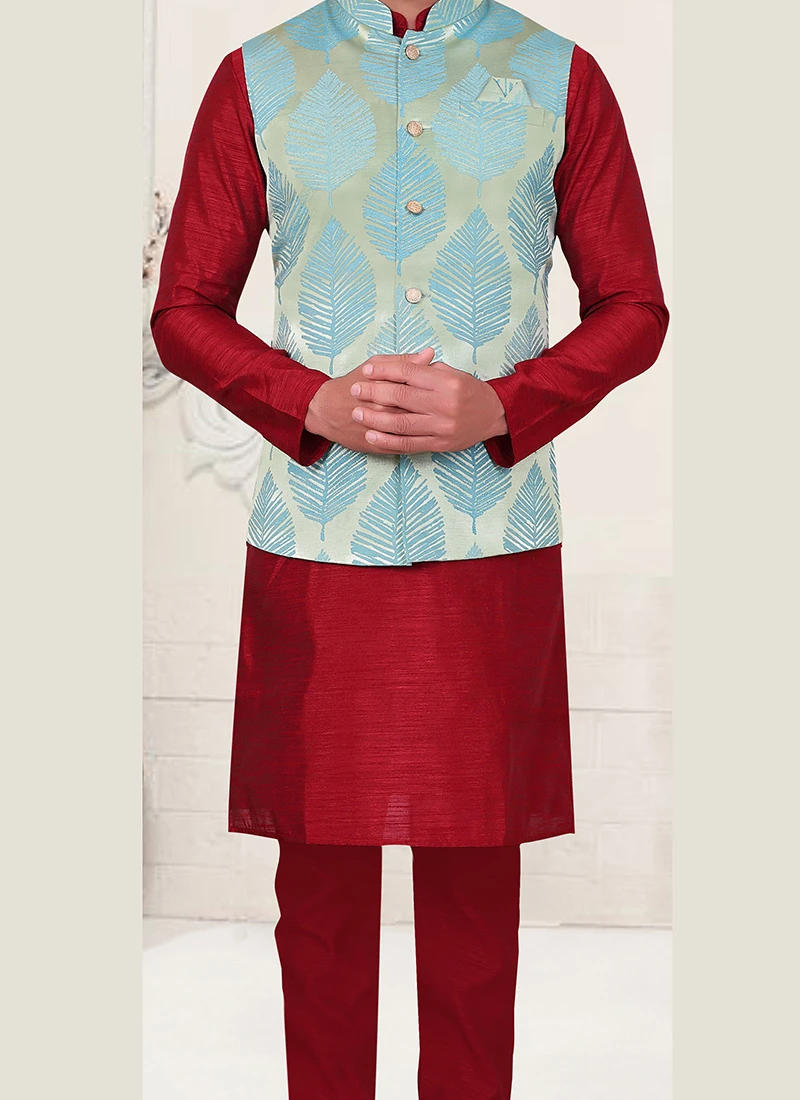 Sea Green Silk Nehru Jacket 1 Sea Green Silk Nehru Jacket