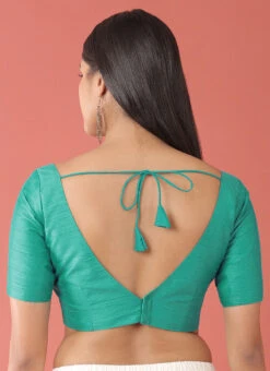 Sea Green Silk Solid Stitched Readymade Blouse Party Wear -C Bazaar Shop sea green silk solid stitched readymade blouse blspfb239sg b