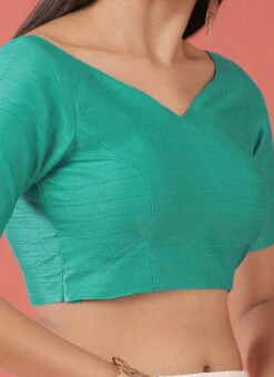 Sea Green Silk Solid Stitched Readymade Blouse Party Wear