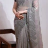 Sequins Work Grey Color Georgette Saree Party Wear