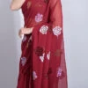 Sequins Work Maroon Color Georgette Saree Festive Wear