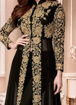 Shamita Shetty Black Georgette Anarkali Suit Party Wear