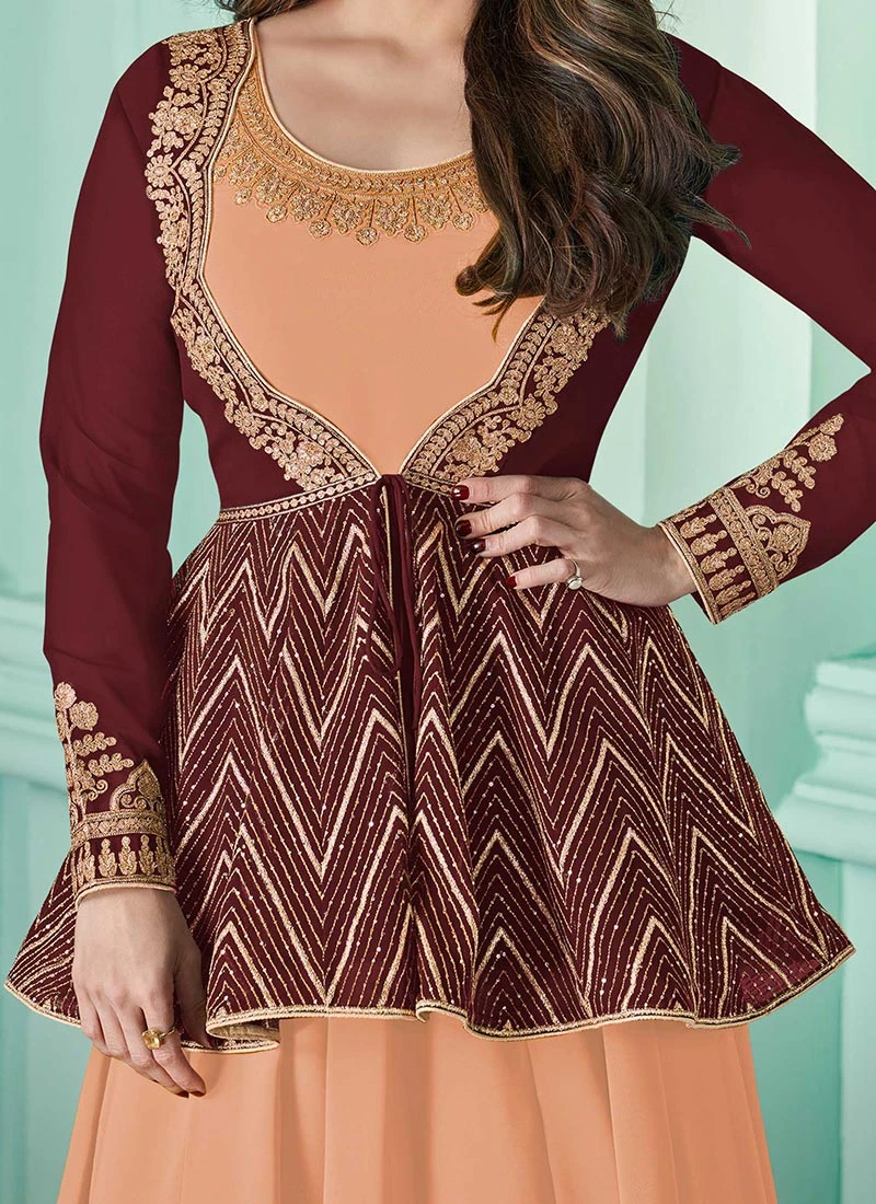 Shamita Shetty Light Orange Georgette Embroidered Anarkali Suit Party Wear 1 Shamita Shetty Light Orange Georgette Embroidered Anarkali Suit Party Wear