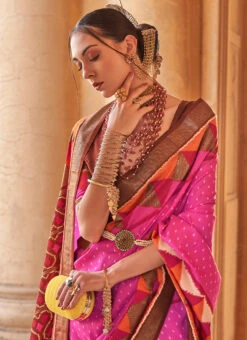 Silk Pink Color Woven Print Work Saree Festive Wear -C Bazaar Shop silk pink color woven print work saree sasli2006819 b
