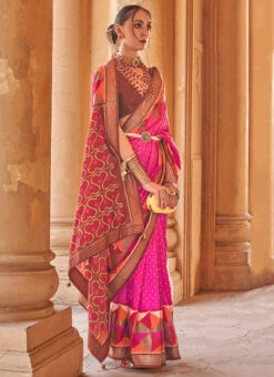 Silk Pink Color Woven Print Work Saree Festive Wear -C Bazaar Shop silk pink color woven print work saree sasli2006819 u
