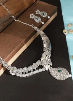 Silver Alloy Necklace Set After Six Wear 5 Silver Alloy Necklace Set After Six Wear -C Bazaar Shop silver alloy necklace set jympf8027 b