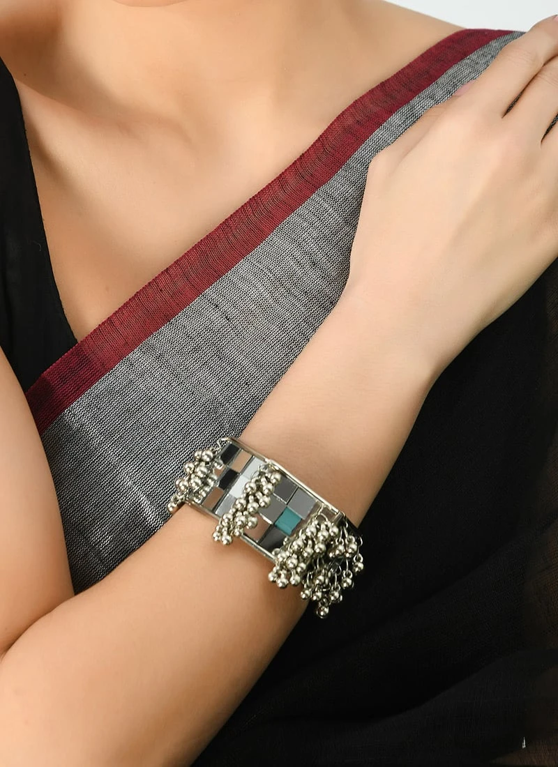 Silver Alloy Oxidised Mirror Bangles Party Wear 3 Silver Alloy Oxidised Mirror Bangles Party Wear - Image 3