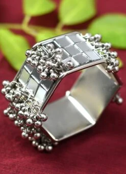 Silver Alloy Oxidised Mirror Bangles Party Wear