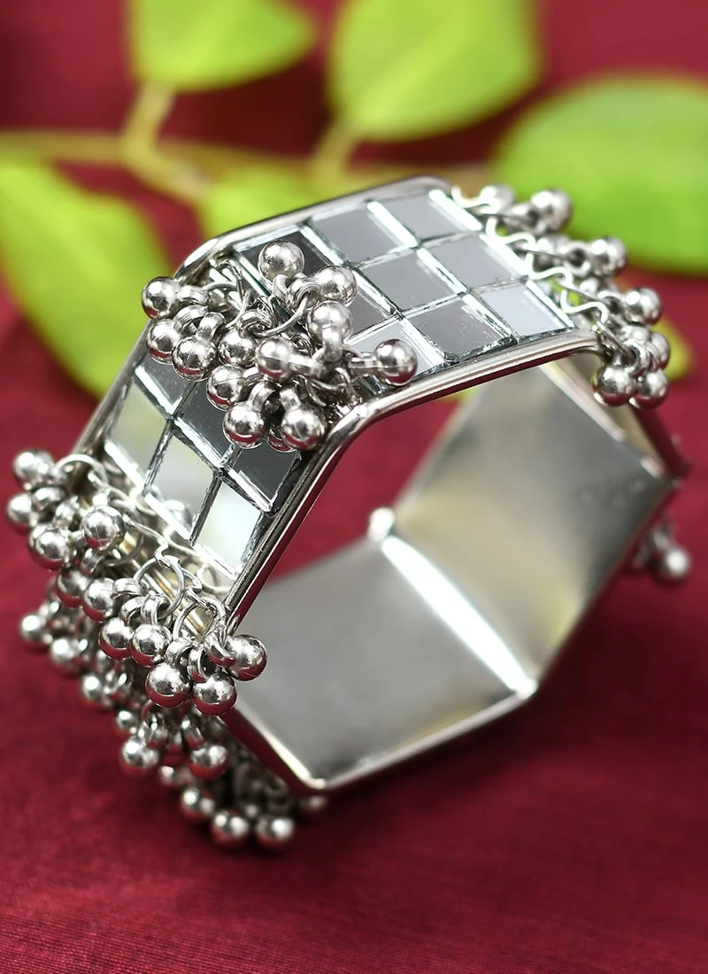 Silver Alloy Oxidised Mirror Bangles Party Wear 1 Silver Alloy Oxidised Mirror Bangles Party Wear