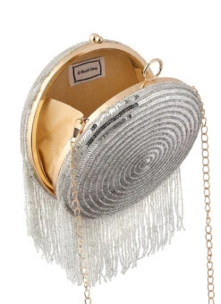 Silver Art Silk Sequins Clutch Party Wear