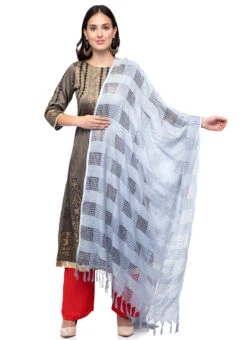 Silver Grey Cotton Weaving Work Dupatta Work Wear -C Bazaar Shop silver grey cotton weaving work dupatta dpdmimfd097 u