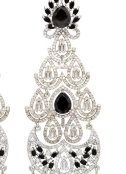 Silver N Black Stones Alloy Danglers Party Wear