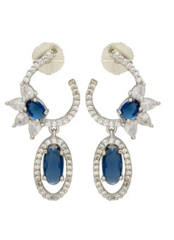 Silver N Blue Stones Alloy Danglers Party Wear -C Bazaar Shop silver n blue stones alloy danglers erjrurea2321 b