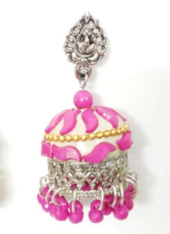 Silver N Pink Jhumka Earrings Festive Wear