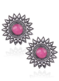 Silver N Pink Studs After Six Wear -C Bazaar Shop silver n pink studs ermpf9474 b