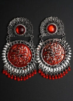 Silver N Red Dangler Earrings After Six Wear -C Bazaar Shop silver n red dangler earrings ermbm242 b
