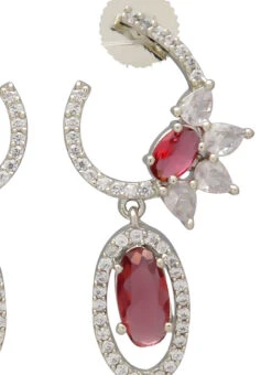 Silver N Red Stones Alloy Danglers Party Wear