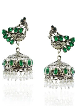 Silver N White Jhumka Earrings Festive Wear -C Bazaar Shop silver n white jhumka earrings ermkns0540 b