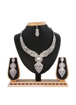 Silver N White Necklace Set Party Wear -C Bazaar Shop silver n white necklace set jymmkns1030j b