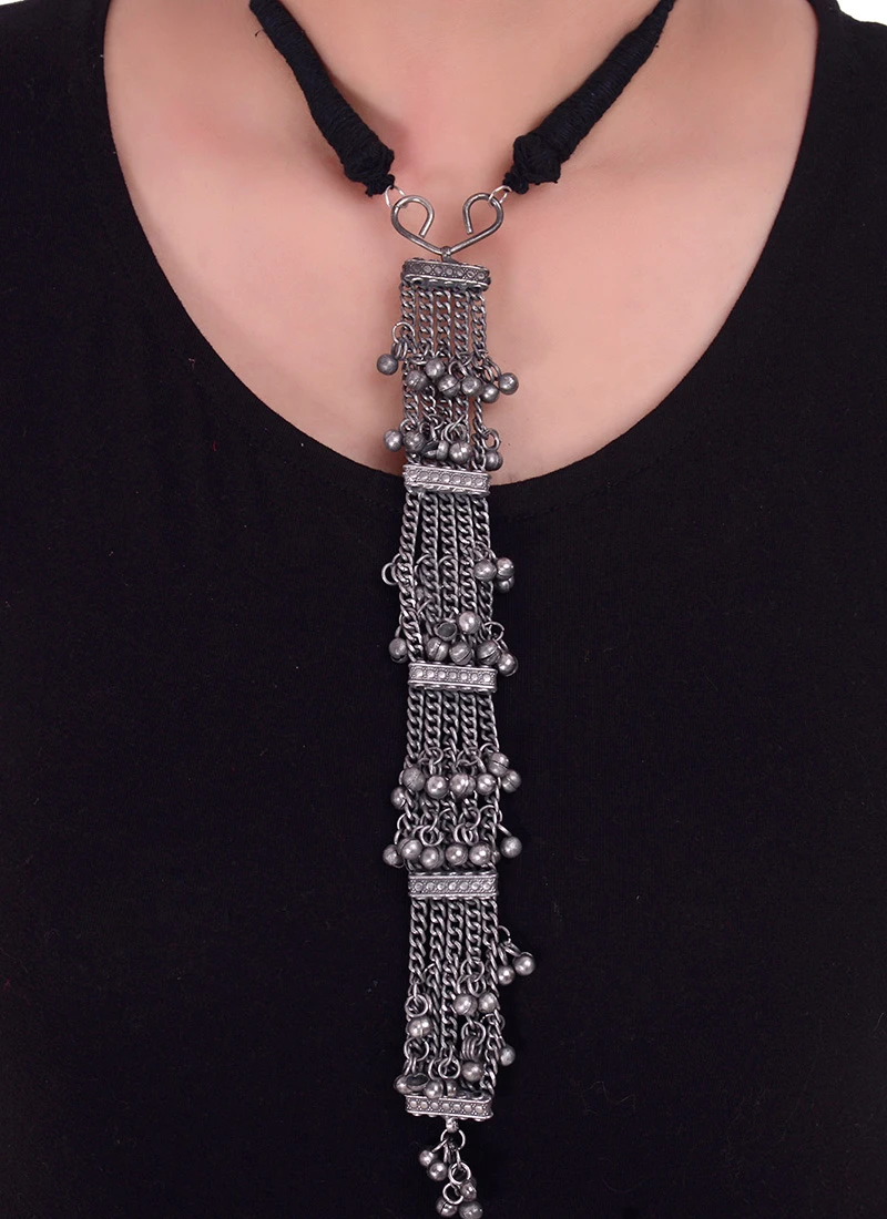 Silver Plated Oxidised Pendant Long Necklace After Six Wear 1 Silver Plated Oxidised Pendant Long Necklace After Six Wear