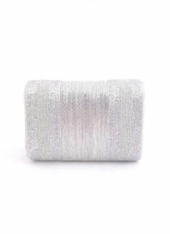 Silver Silk Designer Clutch 5 Silver Silk Designer Clutch -C Bazaar Shop silver silk designer clutch hbdacs286 b