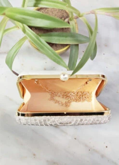 Silver Silk Hand Designer Clutch