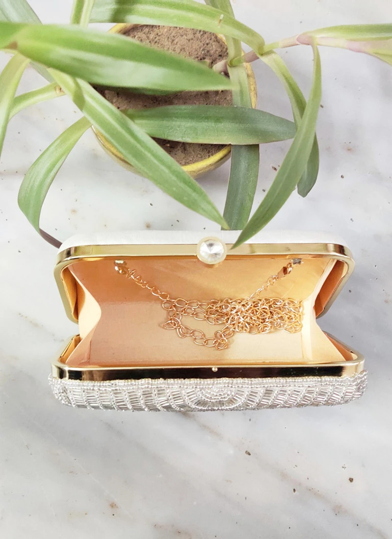 Silver Silk Hand Designer Clutch 1 Silver Silk Hand Designer Clutch