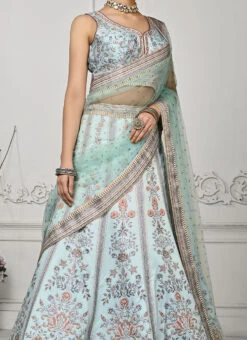 Sky Blue Art Silk Digital Print A Line Lehenga Festive Wear