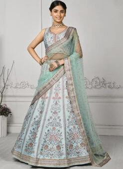 Sky Blue Art Silk Digital Print A Line Lehenga Festive Wear -C Bazaar Shop sky blue art silk digital print a line lehenga ghsjssbsl1719 u