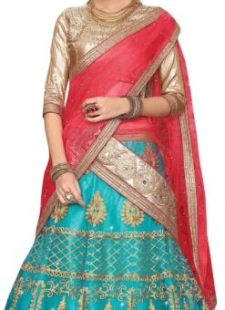 Sky Blue Art Silk Embroidered A Line Lehenga Party Wear