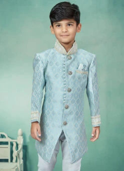 Sky Blue Art Silk Embroidery Indowestern Sherwani Party Wear -C Bazaar Shop sky blue art silk embroidery indowestern sherwani kdbmsgrk554 b