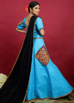 Sky Blue Blended Kutch N Mirror Work Chaniya Choli Festive Wear -C Bazaar Shop sky blue blended kutch n mirror work chaniya choli ghsom2778 b