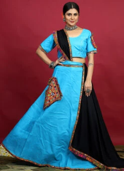 Sky Blue Blended Kutch N Mirror Work Chaniya Choli Festive Wear -C Bazaar Shop sky blue blended kutch n mirror work chaniya choli ghsom2778 u