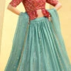 Sky Blue Chinon Silk Sequins Work Long Choli Lehenga Wedding Wear
