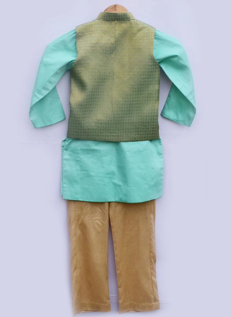 Sky Blue Cotton Brocade Bandi Set Party Wear 3 Sky Blue Cotton Brocade Bandi Set Party Wear - Image 3