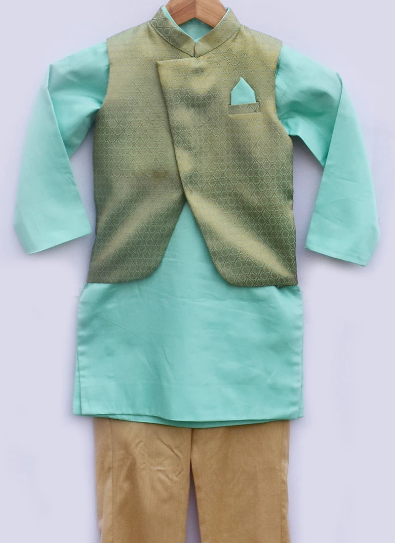 Sky Blue Cotton Brocade Bandi Set Party Wear 1 Sky Blue Cotton Brocade Bandi Set Party Wear