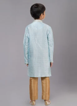 Sky Blue Cotton Kids Kurta Pyjama Festive Wear -C Bazaar Shop sky blue cotton kids kurta pyjama kdbkvs804 b