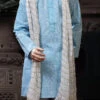 Sky Blue Cotton Printed Boys Kurta Pyjama Party Wear