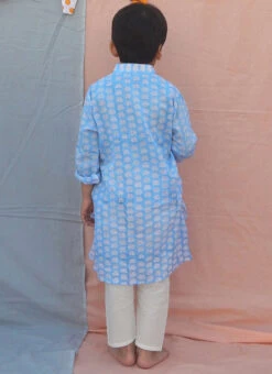 Sky Blue Cotton Solid Kurta Pyjama Festive Wear -C Bazaar Shop sky blue cotton solid kurta pyjama kdbntcs20 b